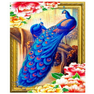 Алмазная мозаика c 7D-эффектом "Синие павлины"